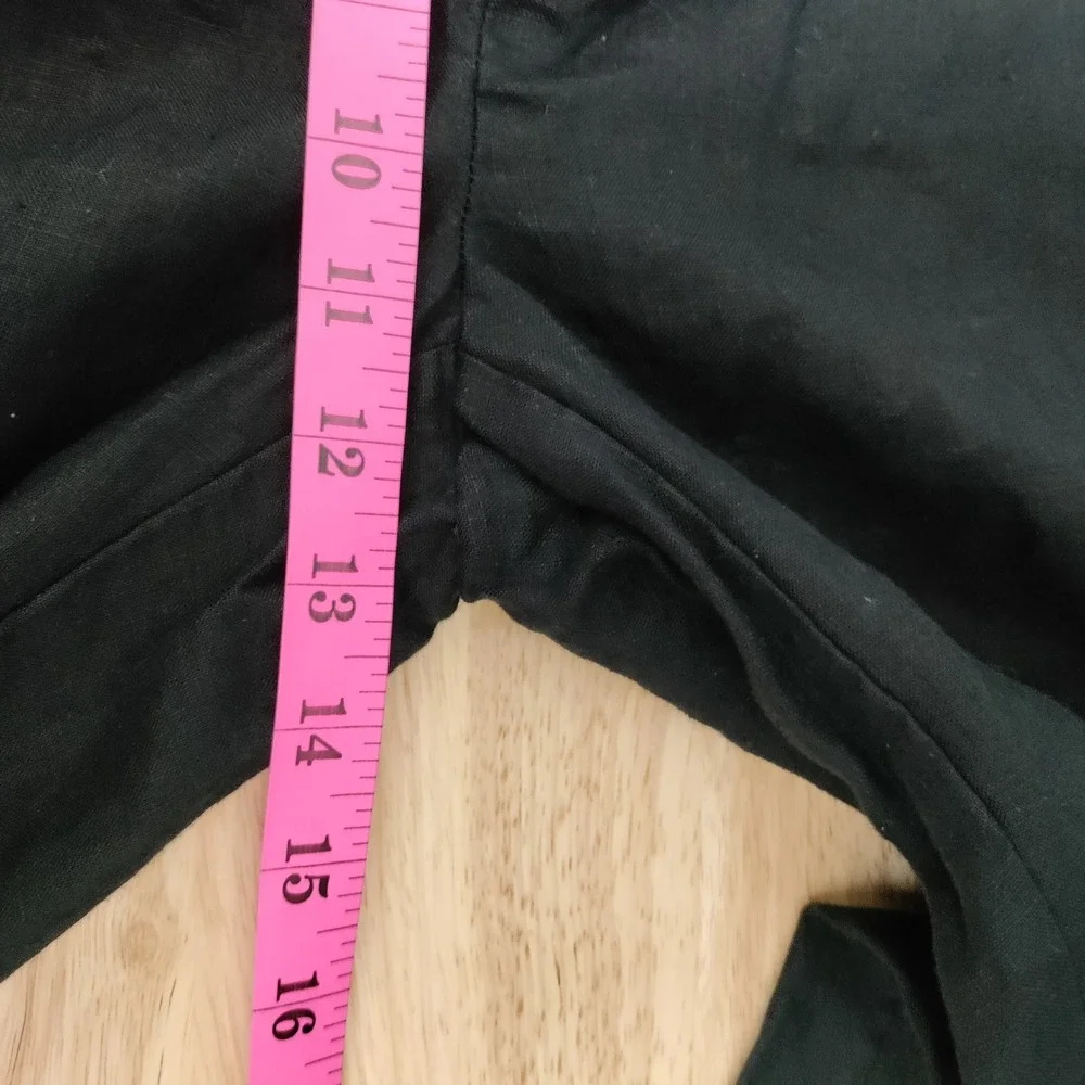 Quince Black 100% European Linen Elastic Waist Straight Leg Pants Large